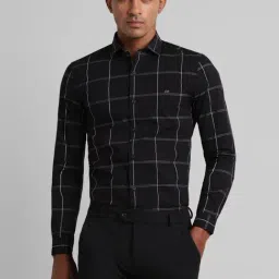 Peter England Perform Black Cotton Slim Fit Checks Shirt-picture-13