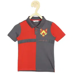 Peter England Kids Grey & Coral Color BlockPolo T-Shirt-image-59