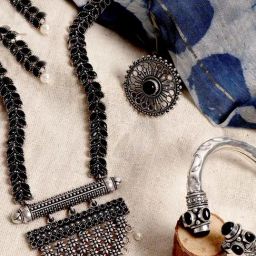 Teejh Pitara Collection Zehar Black Metallic Oxidized Jewellery Set-picture-1