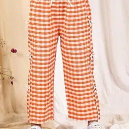Neudis Girls Peach Cotton Chequered Trousers-picture-40