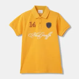 Blue Giraffe Kids Yellow Cotton Printed Polo T-Shirt-image-7