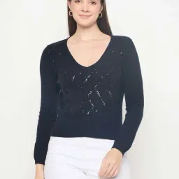 Madame Black Cotton Regular Fit Embellished Sweater-picture-23