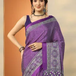 Libas Purple Satin Striped Saree With Unstitched Blouse image 5