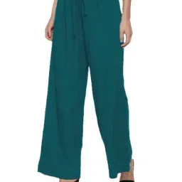 PATRORNA Teal Loose Fit Mid Rise Palazzos-picture-16