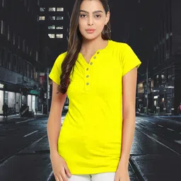 Boldwink Women V-Neck Applique Slim Fit T-shirt-image-97