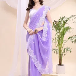 HESVI Embroidered Chikankari Pure Georgette Saree image 4