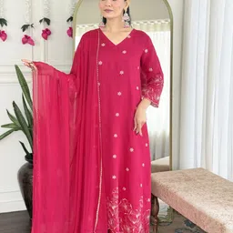 GoSriKi GFloral Embroidered Thread Work Kurta with Palazzos & Dupatta-picture-52