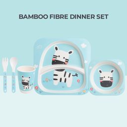 POLKA TOTS Eco Friendly Bamboo Fiber Kids Crockery Set Having 5 Pieces Dinner Set - Zebra Sea-picture-4