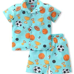 Babyhug Interlock Knit Half Sleeves Night Suit Soccer Ball Print - Blue-picture-32
