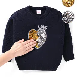 Babyhug Knitted Full Sleeves Pullover Sweater With Reversible Sequin Embroidery - Navy Blue-picture-15