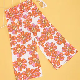 Pantaloons Junior Rayon Floral Printed Flared Pant - Orange-picture-32