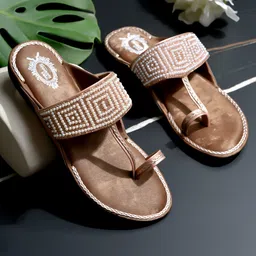 Shoetopia Pearls Embellished Geometric Designed Sandals - Rose Gold & Brown-picture-19