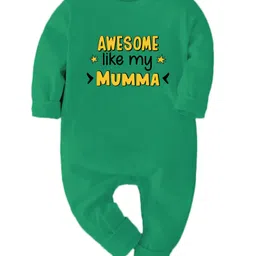 Zeezeezoo 100% Cotton Knit Family Theme Full Sleeves Awesome Like My Mumma Text Printed Romper - Green-image-85