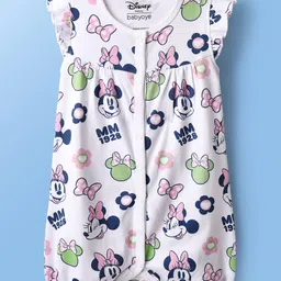 Babyoye Disney Interlock Knit Frill Sleeves Rompers with Minnie Mouse Graphics Pack of 2 - White & Pink image 2