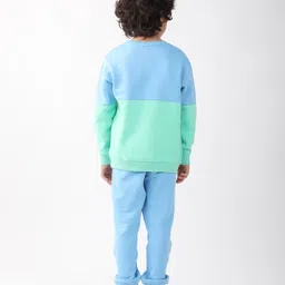 Anthrilo Fleece Knit Full Sleeves Cut & Sew Light Winter Sweatshirt & Joggers Set - Sea Green & Blue image 3
