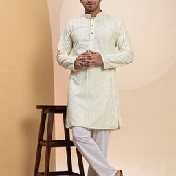 Pro-Ethic STYLE DEVELOPER Men Floral Embroidered Sequinned Jacquard Straight Kurta-picture-8