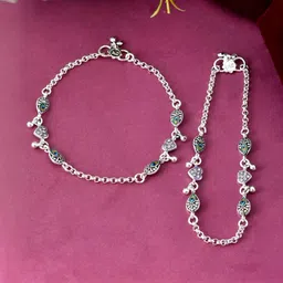 Jewels Nest Women Stainless Steel Silver-Plated Stones Studded & Ghungroo Beaded Anklets-image-42