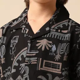 U.S. Polo Assn. Kids Boys Abstract Printed Cuban Collar Regular Fit Shirt image 3