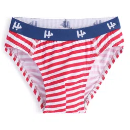 Honeyhap Premium Cotton Elastane Briefs With Silvadur Anti Microbial Finish Striped & Ball Print Pack of 5- Navy Racing Red & Grey Melange image 4