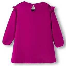 Babyhug Cotton Knit Full Sleeves Frock With Leggings & Floral Embriodery - Pink image 4
