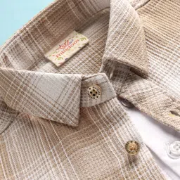 Rikidoos Full Sleeves Checked Shirt With Attached Tee - Beige & White image 4