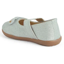 Chiu Stones Embellished Bow Applique Detailed With Velcro Closure Glittered Mary Jane Ballerinas - Silver image 5