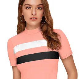 SHOPONBIT Women Horizontal Striped Round Neck Crop Fitted Top-image-34