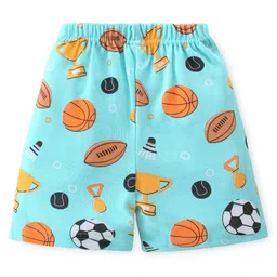 Babyhug Interlock Knit Half Sleeves Night Suit Soccer Ball Print - Blue image 5