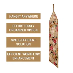 Kuber Industries Paper Holder  Foldable Hanging Organizer  PVC Flower Design Document Holder  Wall Hanging Organizer with 3 Pocket  Pack of 2  Beige image 5