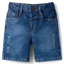 Babyhug Cotton Woven Half Sleeves Shirt & Shorts Set with Floral Print - Peach & Navy Blue image 4