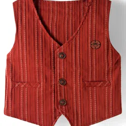 Mini Taurus Sinker Knit Full Sleeves Striped 3 Piece Party Suit With Bow Applique - Maroon & Pink image 5