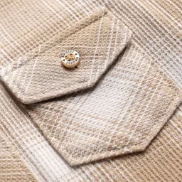 Rikidoos Full Sleeves Checked Shirt With Attached Tee - Beige & White image 5