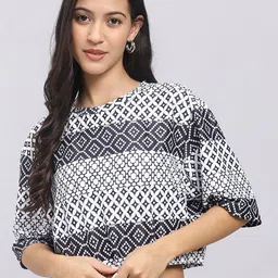 Attire Empire Geometric Printed Round Neck Drop-Shoulder Sleeves Oversized T-shirt-image-35