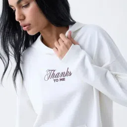 studiofit women Studiofit by Westside Off-White Text Design Cotton Hoodie image 4