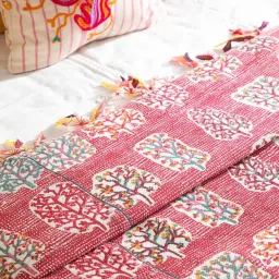 freedom tree Palash Pure Cotton Red Double Bedcover image 3