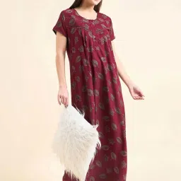 Sweet Dreams Maroon Cotton Printed Night Dress image 3