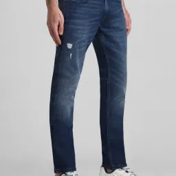 Jack & Jones Dark Blue Denim Cotton Regular Fit Distressed Jeans image 3