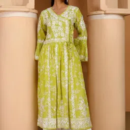 House of Chikankari Green Embroidered Angrakha Kurta image 3