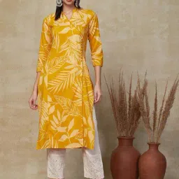 Fashor Yellow Cotton Printed Straight Kurta-image-60