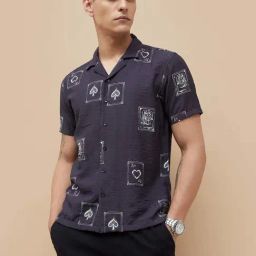 Code By Lifestyle Black Cotton Regular Fit Printed Shirt-picture-0