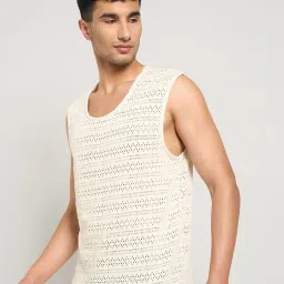 7 Alt By Pantaloons Beige Cotton Relaxed Fit Self Pattern Tank Tee image 3