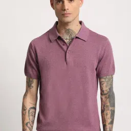 The Bear House Purple Regular Fit Self Pattern Polo T-Shirt-picture-15