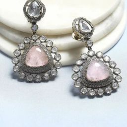 Biba Light Pink Brass Drop & Danglers Earrings for Women-picture-5