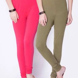 Dollar Missy Olive & Pink Cotton Leggings - Pack of 2-picture-3