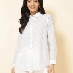 Fabindia White Cotton Embroidered Shirt-image-2
