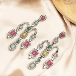 Priyaasi Multi Coloured Stone Studded Chandelier Earrings-image-0