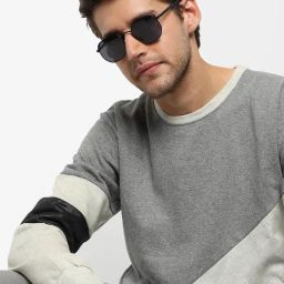 Campus Sutra Grey Cotton Regular Fit Colour Block Sweatshirt-picture-14