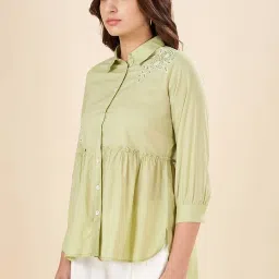 Akkriti by Pantaloons Green Embroidered Shirt image 3
