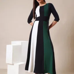 PURVAJA Green Color-Block Dress image 3