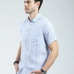 Monte Carlo Blue Linen Regular Fit Striped Shirt image 3